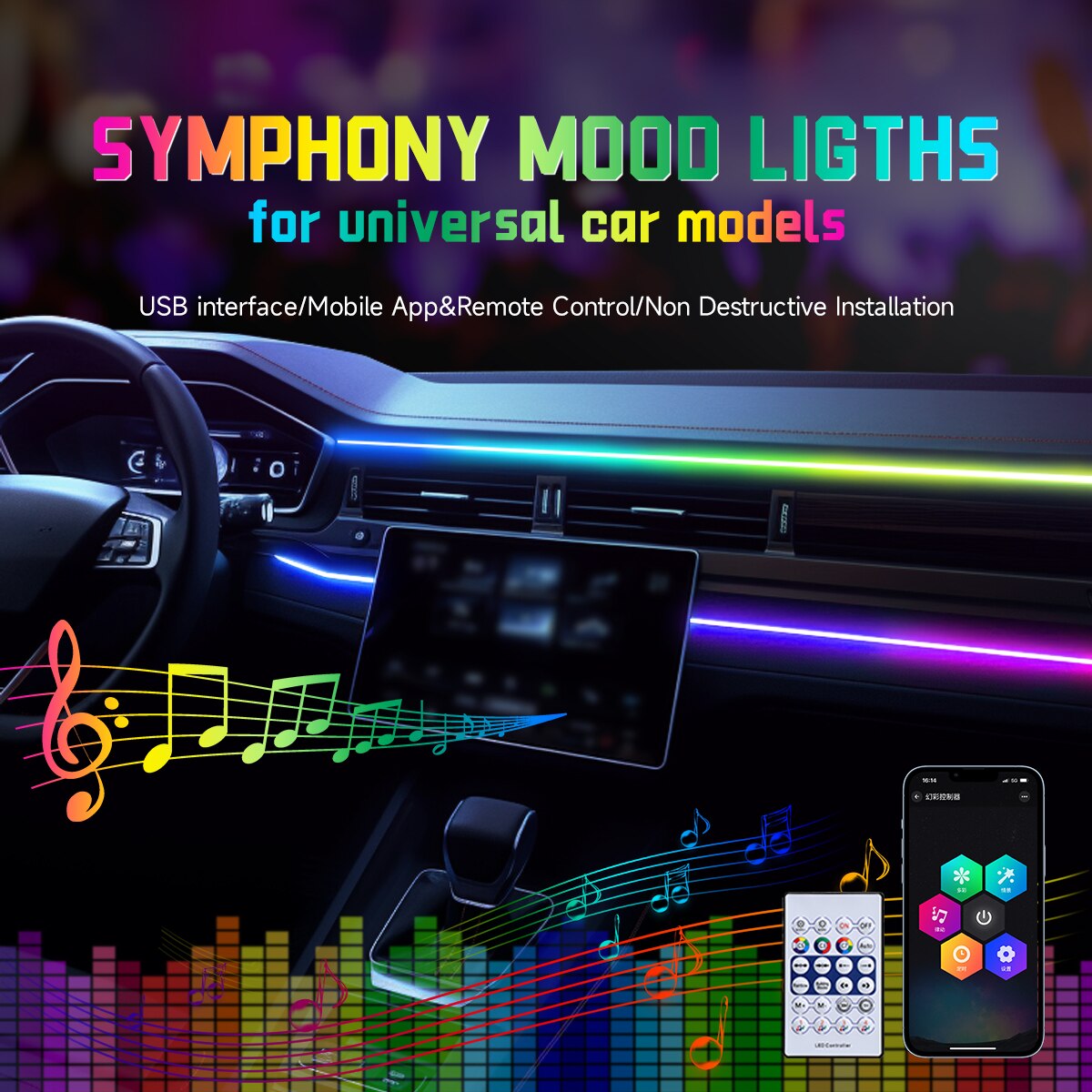 Car LED Ambient Light USB 64 C - Led Gaming Light Strip avis et prix