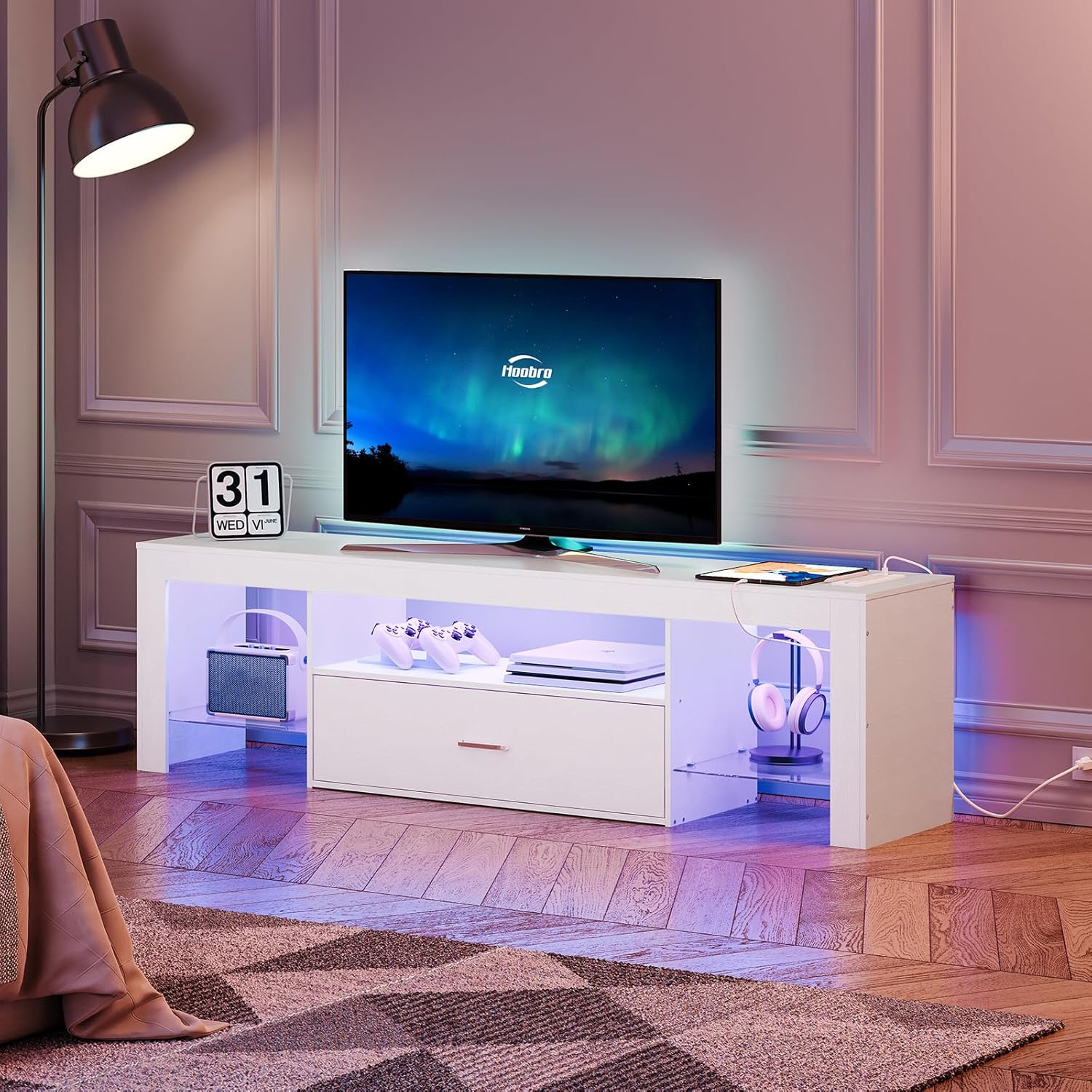 LED TV Stand with Power Outlet - Gaming Console Image avis et prix