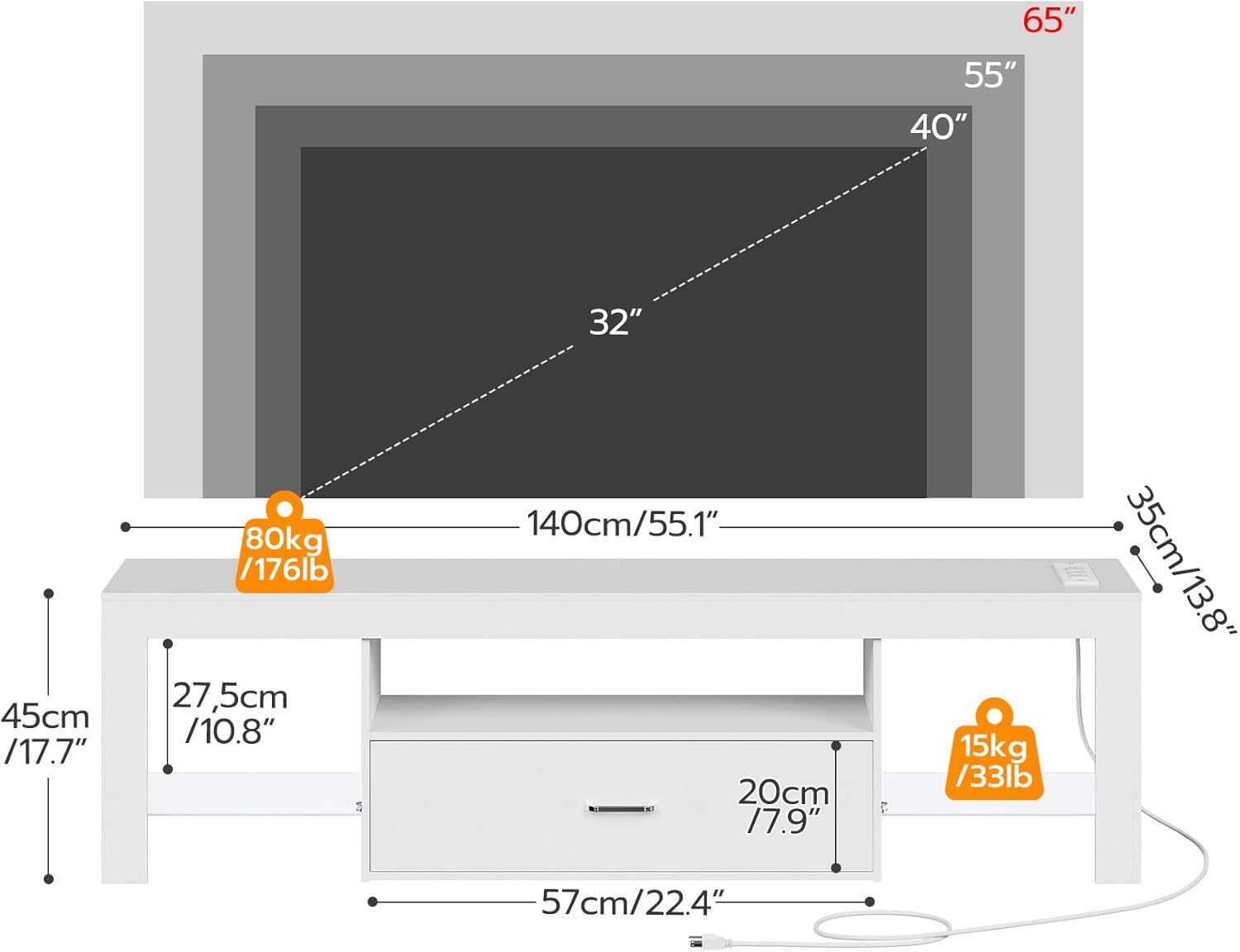 LED TV Stand with Power Outlet - Gaming Console Image avis et prix