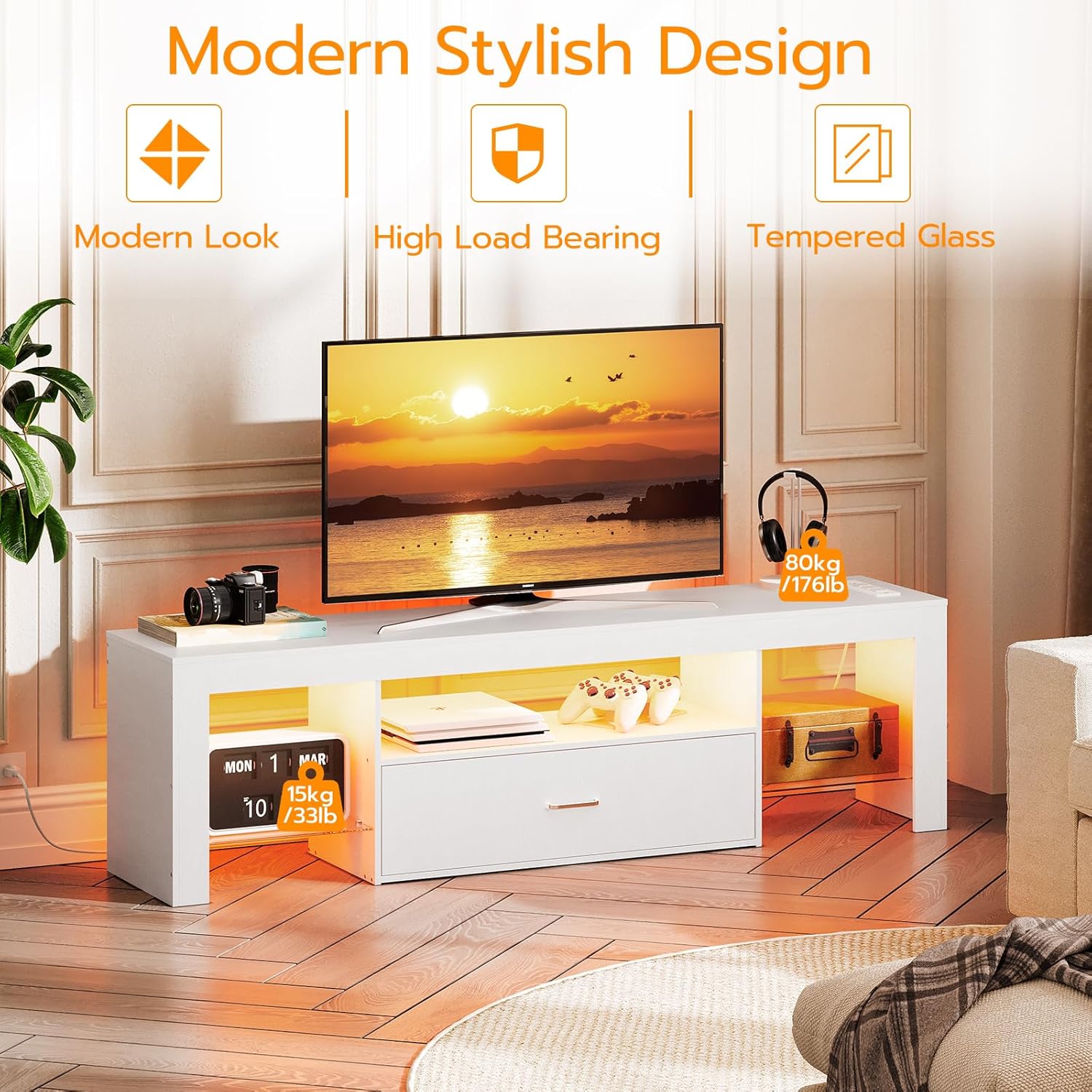 LED TV Stand with Power Outlet - Gaming Console Image avis et prix